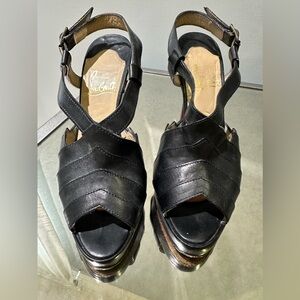 Louboutin black platform open toe sling back 37.5